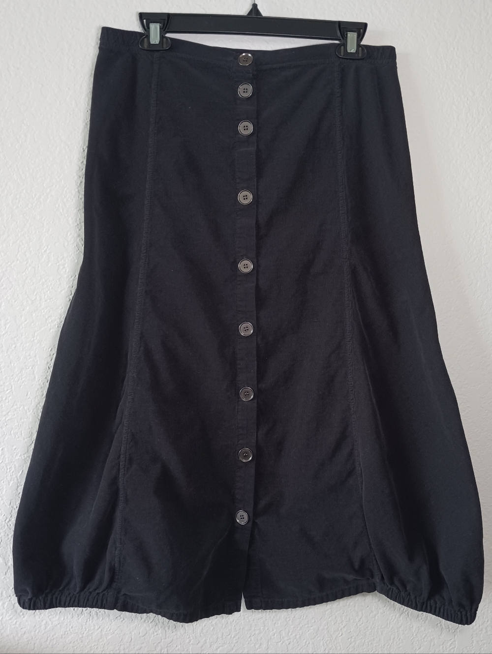 XCVI Black Button-Front A-Line Midi Skirt In Lightweight Corduroy